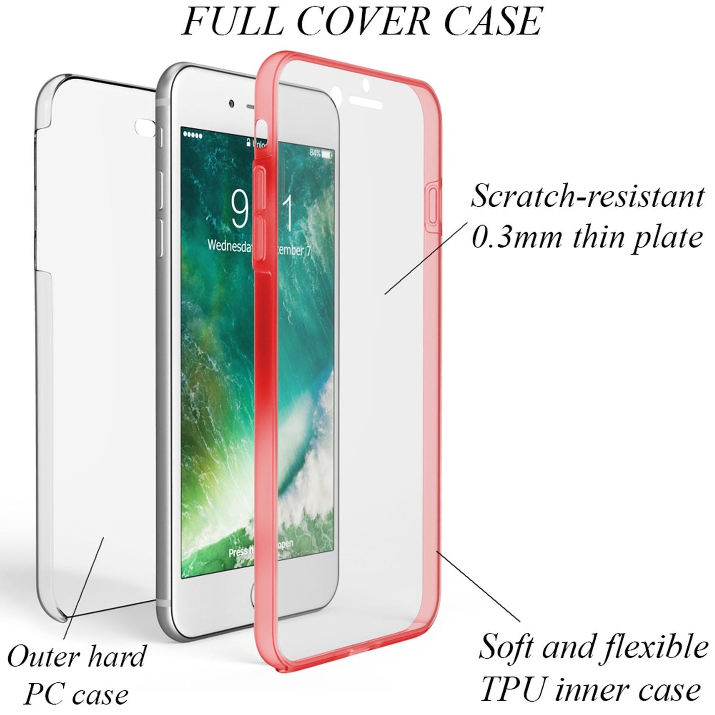 NALIA 360° Hülle für iPhone 7 Plus / 8 Plus – Vorne & Hinten Schutz – 360GUARD (Full-Body Case) – Marke aus Berlin