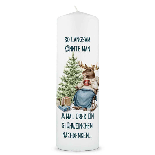 Große Kerze "Glühwein Elch" zu Weihnachten