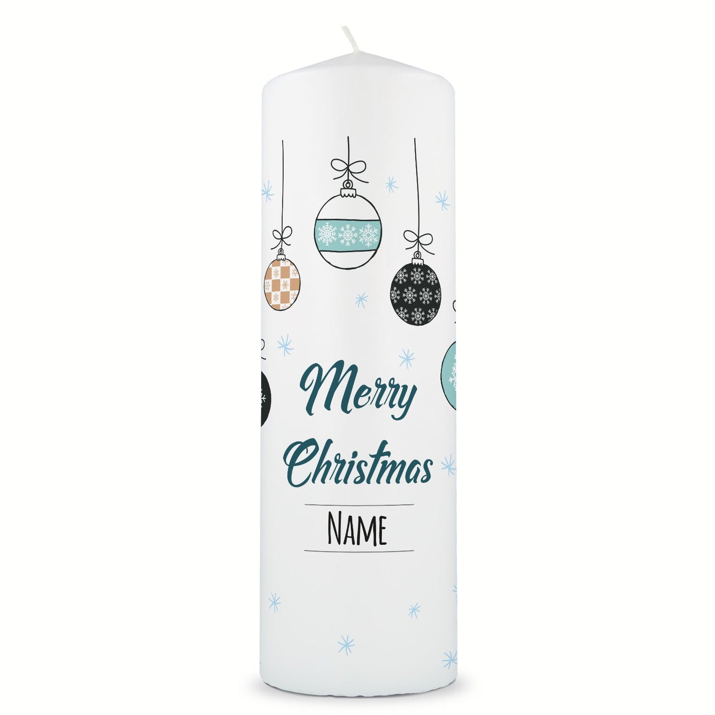 Große Kerze "Weihnachtskugel" mit eigenem Namen zu Weihnachten
