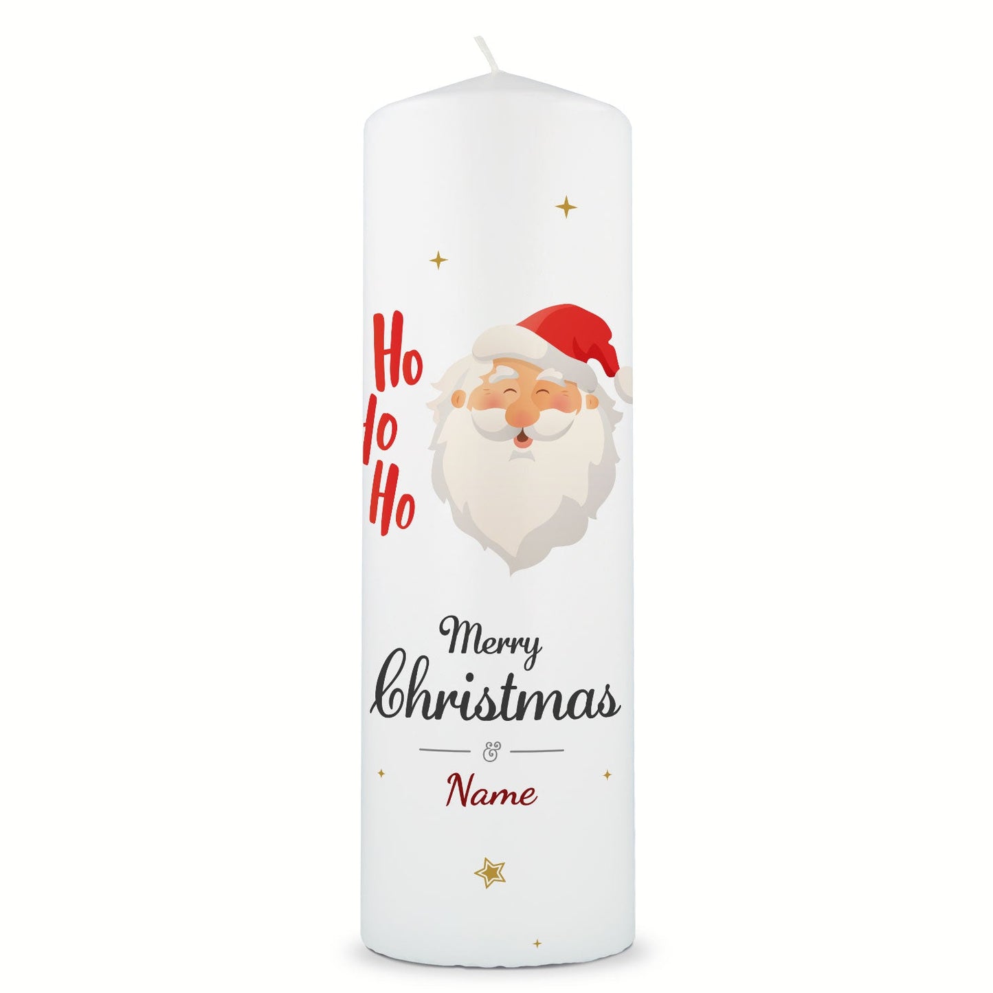Große Kerze "Ho Ho Ho" bedruckt mit Namen zu Weihnachten