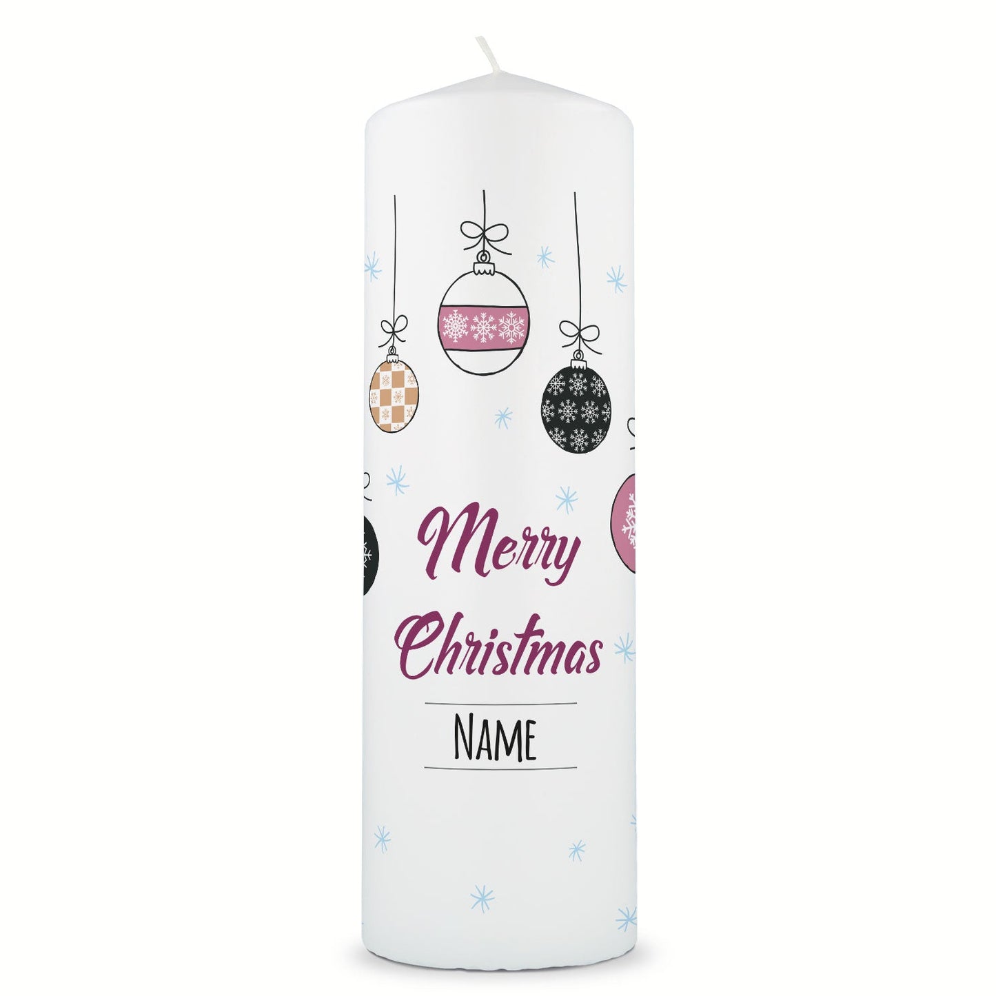 Große Kerze "Weihnachtskugel" mit eigenem Namen zu Weihnachten