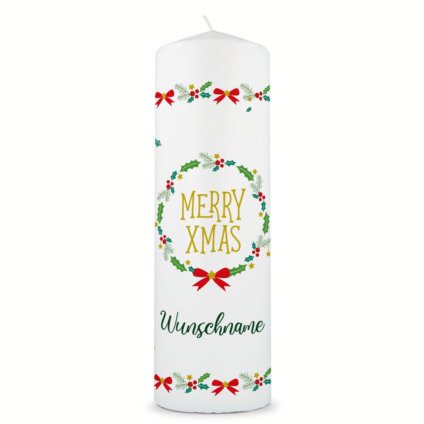 Große Kerze "Classic" Merry XMas mit Namen zu Weihnachten