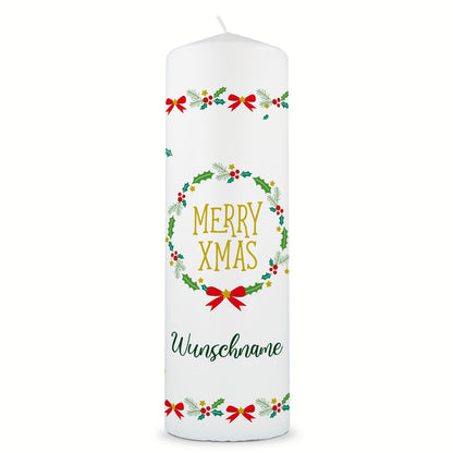 Große Kerze "Classic" Merry XMas mit Namen zu Weihnachten