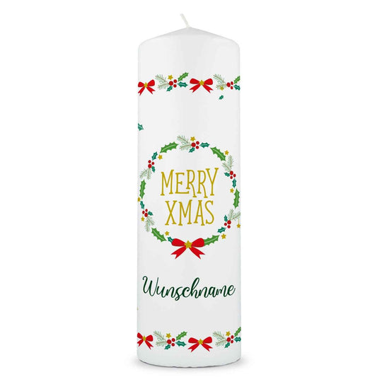 Große Kerze "Classic" Merry XMas mit Namen zu Weihnachten