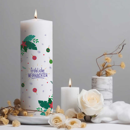 Große Kerze "Christmas Ornament" bedruckt mit Namen & Wunschtext zu Weihnachten