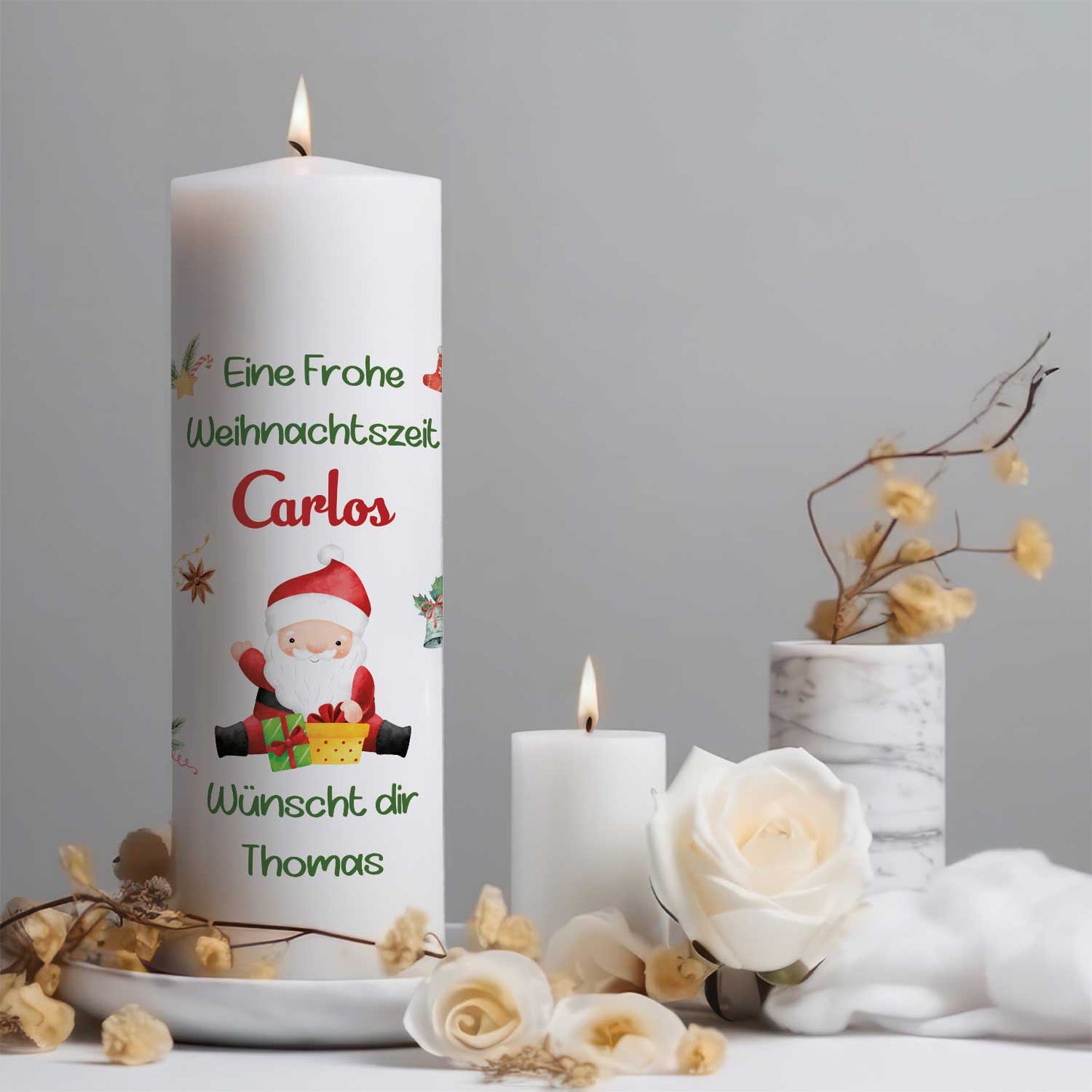 Weihnachtskerze "Fröhliche Weihnachten" mit Namen