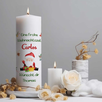 Weihnachtskerze "Fröhliche Weihnachten" mit Namen