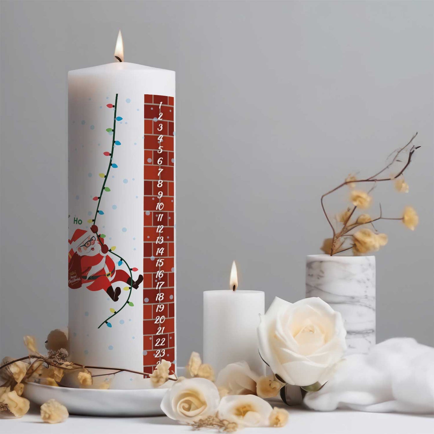 Große Kerze "Countdown" mit Namen & Wunschtext zu Weihnachten