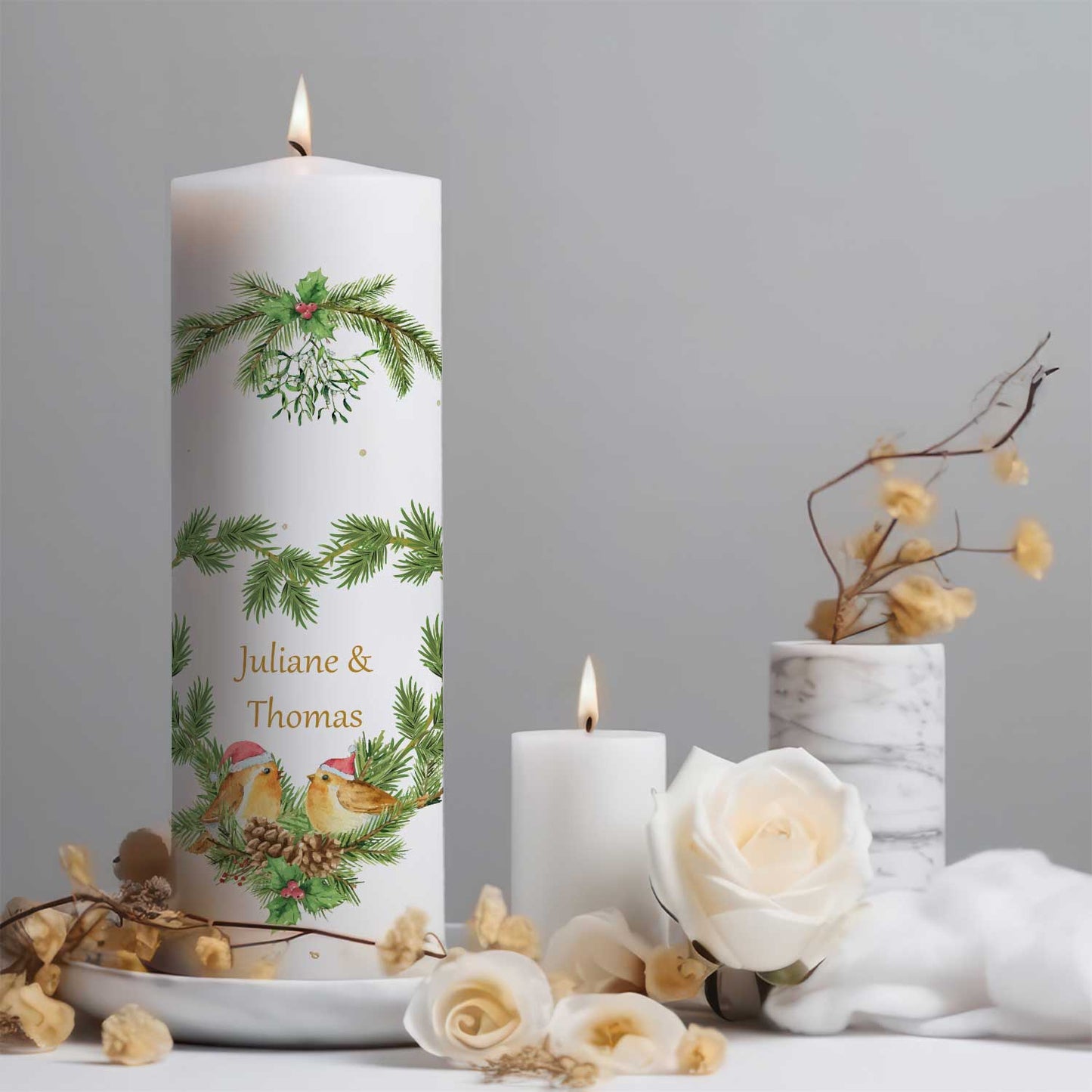 Große Kerze "Christmas Love" bedruckt mit Namen zu Weihnachten