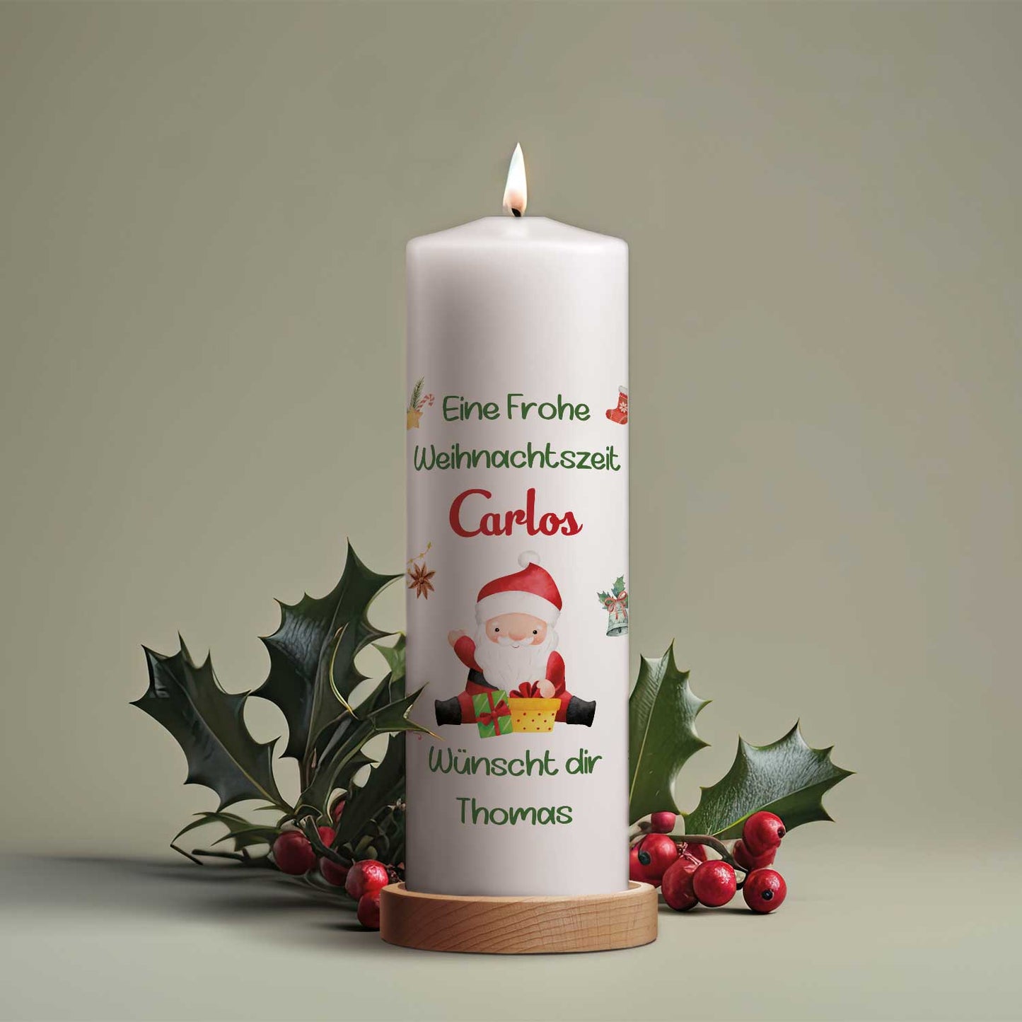 Weihnachtskerze "Fröhliche Weihnachten" mit Namen