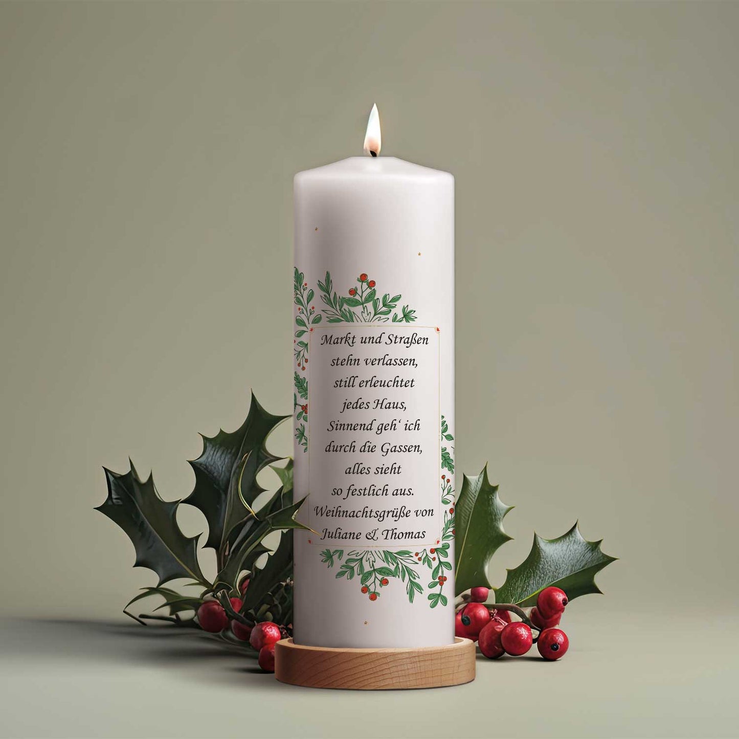 Große Kerze "Tannenbaum" bedruckt mit Namen & Wunschtext zu Weihnachten