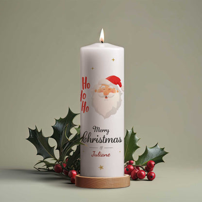Große Kerze "Ho Ho Ho" bedruckt mit Namen zu Weihnachten