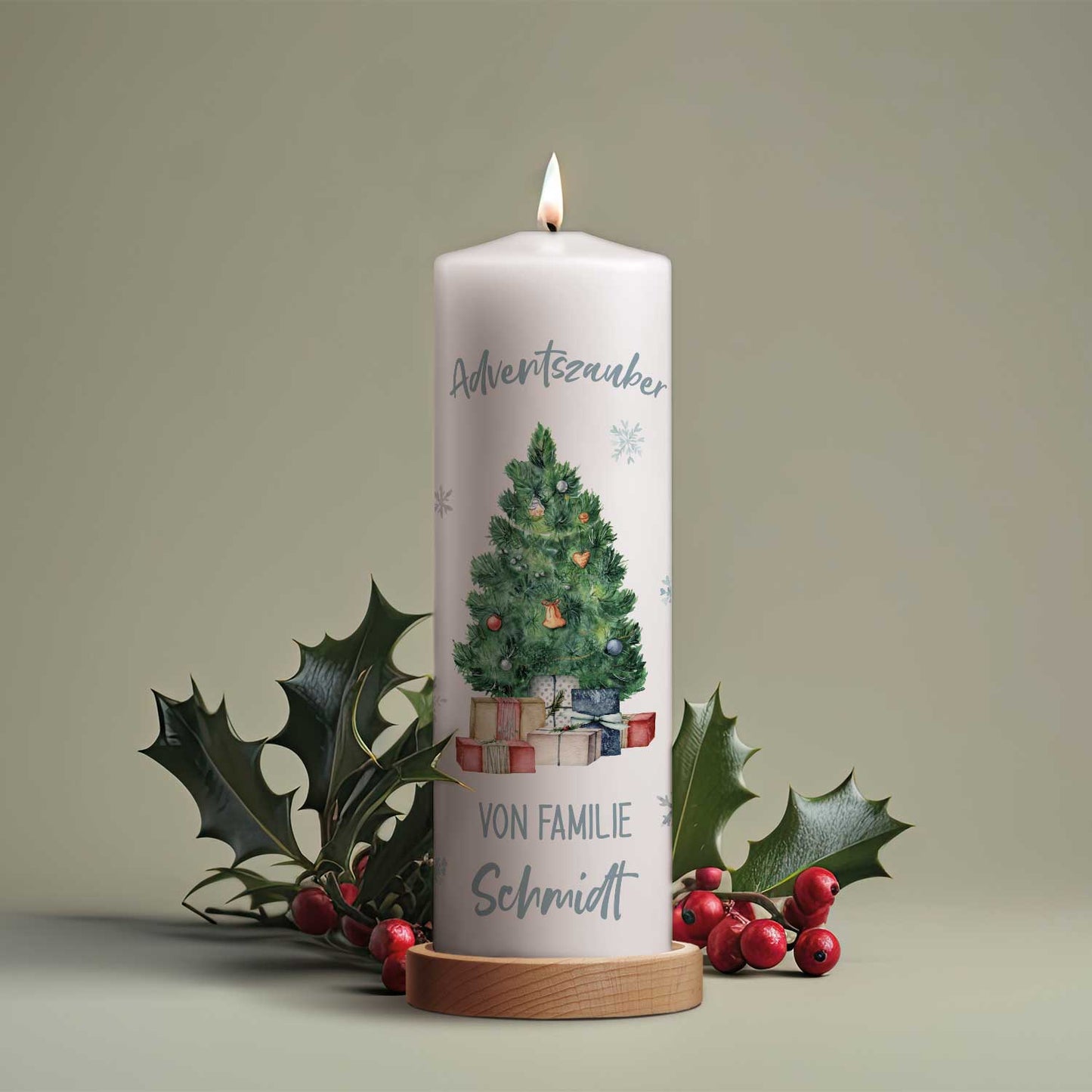 Große Kerze "Adventszauber" mit Namen zu Weihnachten