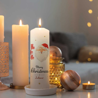 Große Kerze "Ho Ho Ho" bedruckt mit Namen zu Weihnachten
