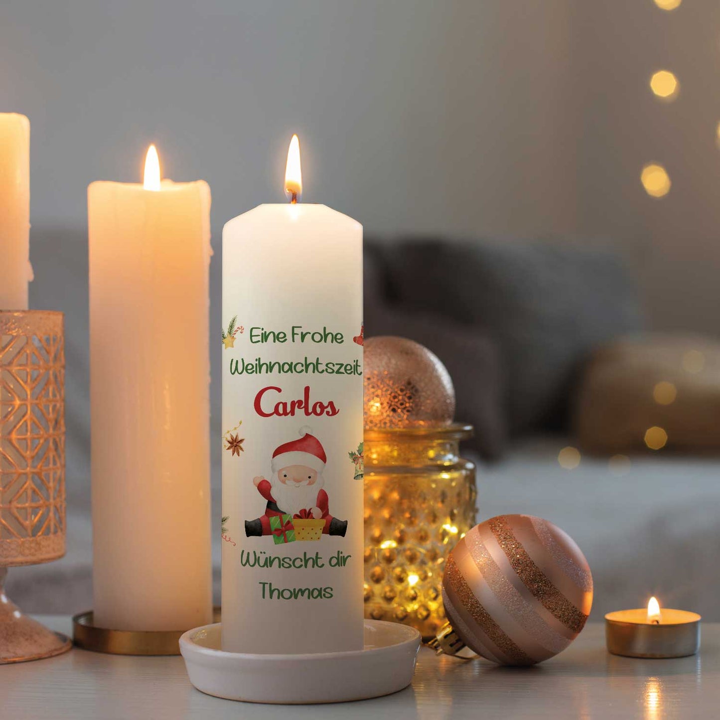 Weihnachtskerze "Fröhliche Weihnachten" mit Namen