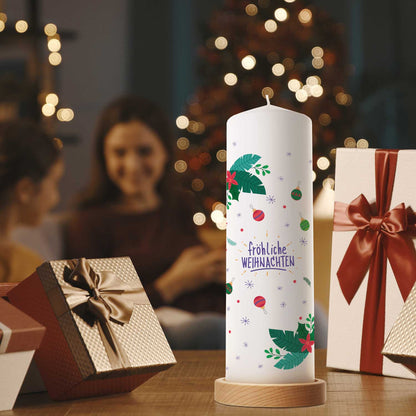 Große Kerze "Christmas Ornament" bedruckt mit Namen & Wunschtext zu Weihnachten