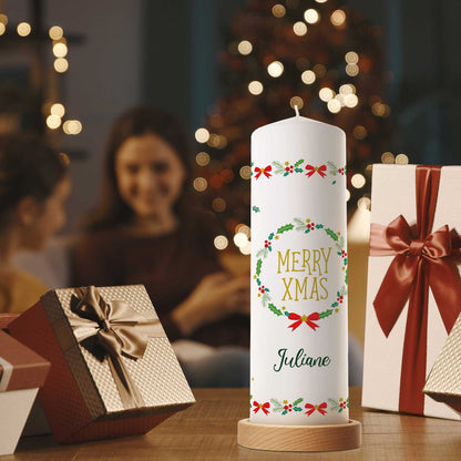 Große Kerze "Classic" Merry XMas mit Namen zu Weihnachten