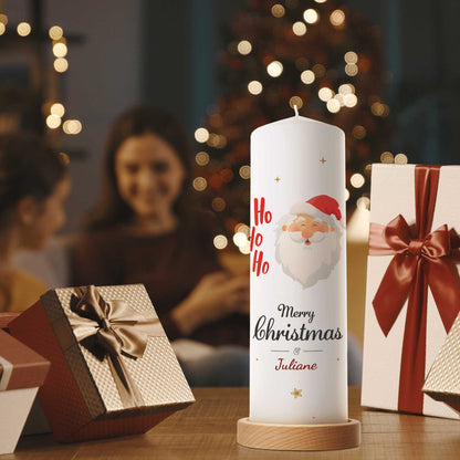 Große Kerze "Ho Ho Ho" bedruckt mit Namen zu Weihnachten