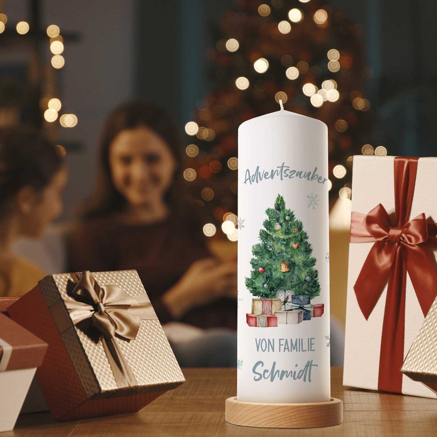 Große Kerze "Adventszauber" mit Namen zu Weihnachten
