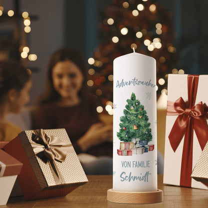 Große Kerze "Adventszauber" mit Namen zu Weihnachten