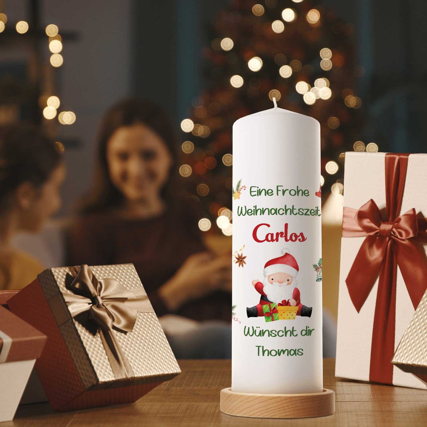 Weihnachtskerze "Fröhliche Weihnachten" mit Namen