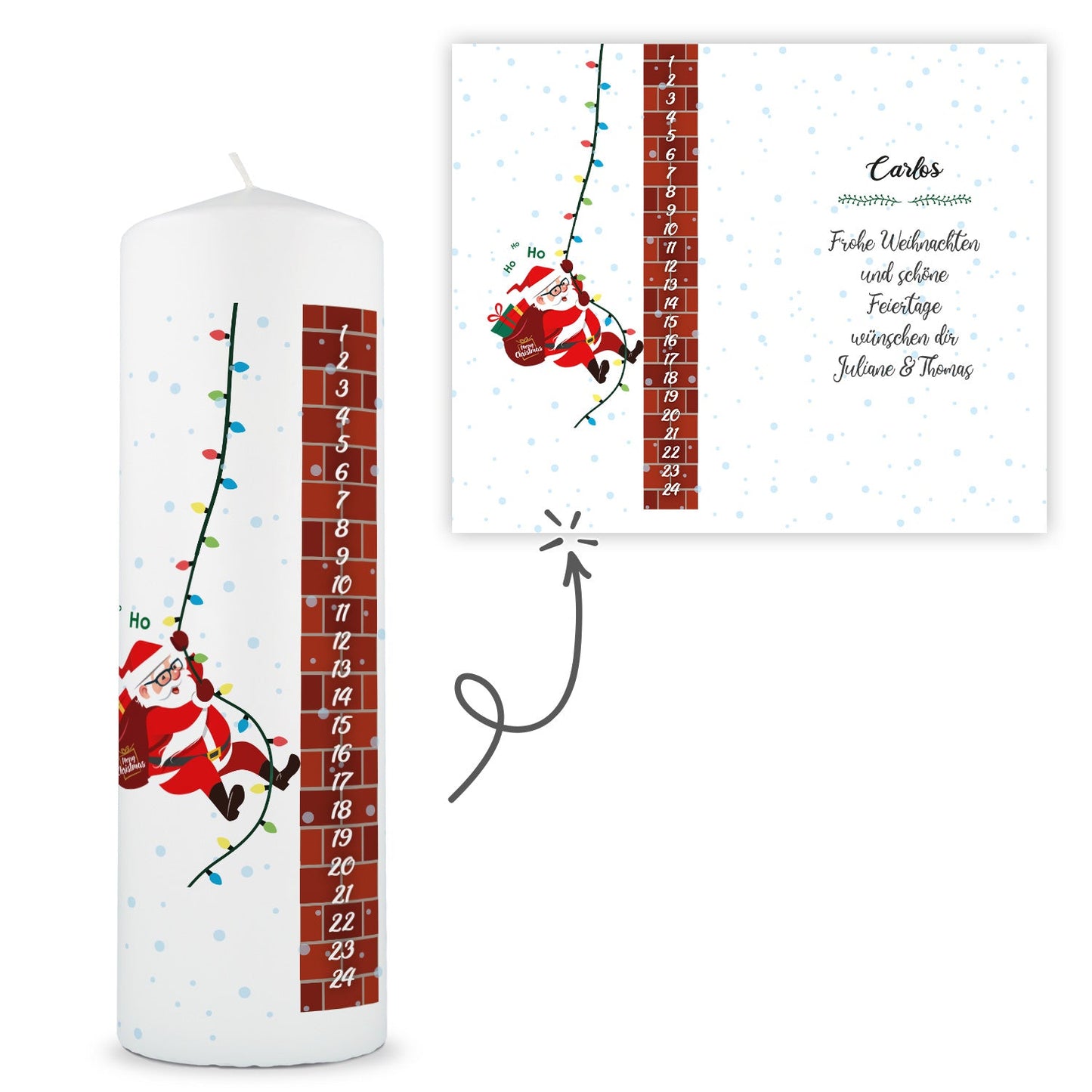 Große Kerze "Countdown" mit Namen & Wunschtext zu Weihnachten