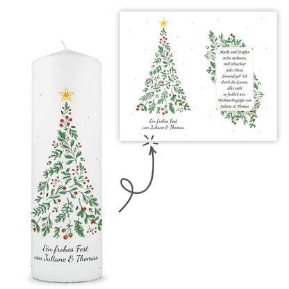 Große Kerze "Tannenbaum" bedruckt mit Namen & Wunschtext zu Weihnachten