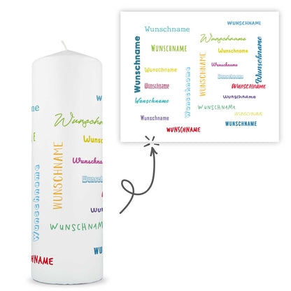 Große Kerze mit Namen in verschiedenen Schriftarten & Farben