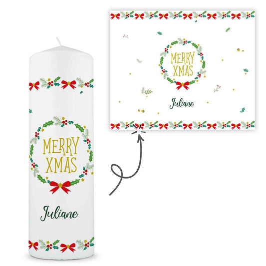 Große Kerze "Classic" Merry XMas mit Namen zu Weihnachten