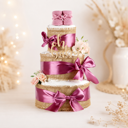 Große Windeltorte ALLES JUTE zur Geburt Plum