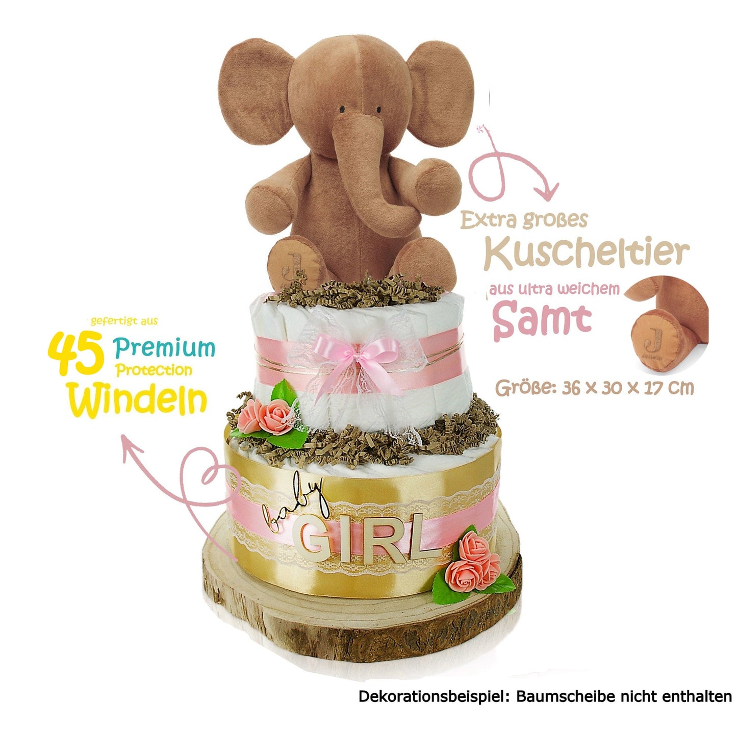 Große Windeltorte 2-stöckig | LITTLE PEANUT rosa | personalisierbar