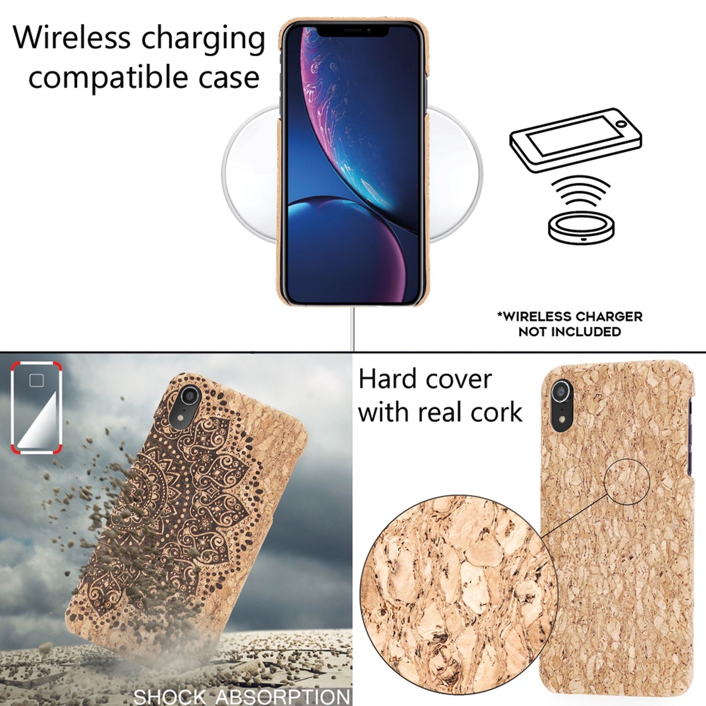NALIA Kork Hülle kompatibel mit iPhone XR, Handyhülle Natur-Holz Look Handy-Tasche Cover Case, Dünn Ultra-Slim Hardcase Schutzhülle Etui, Backcover Bumper Handy-Tasche