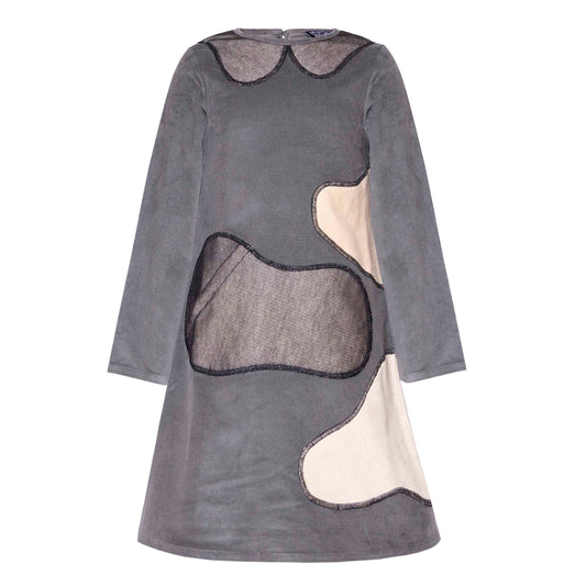 Kids Grey Velvet A-line Dress-0