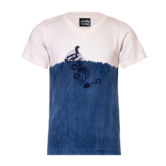 Artisanal T-Shirt Naturally Dyed with Indigo and Toy Block Print-0