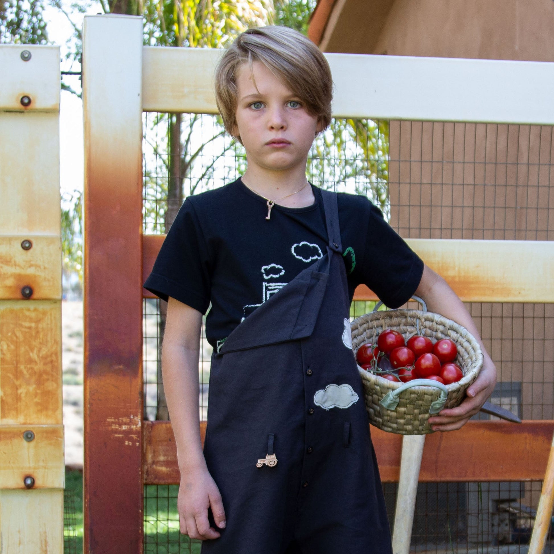 Short Sleeve Black T-Shirt with Tractor Print-2