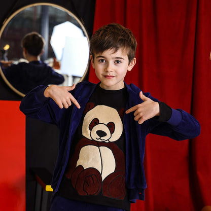 Kids Black T-Shirt with Panda Application-2