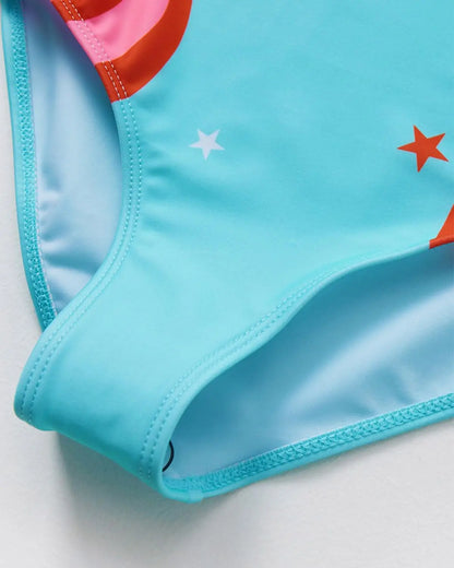 Türkiser einteiler schwimmanzug mit verspieltem regenbogen und sternenmuster von jiamy für mädchen 2-9 jahre
