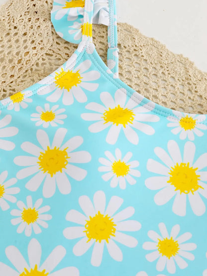 JiAmy Girls ONE Piece Swimsuit with Ruffle Skirt Summer Beach Bathing Suit Daisy Floral Girls Swimwear for 8-12 Years (120-160cm) 