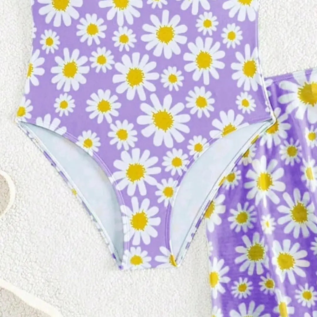 JiAmy Girls ONE Piece Swimsuit with Ruffle Skirt Summer Beach Bathing Suit Daisy Floral Girls Swimwear for 8-12 Years (120-160cm) 