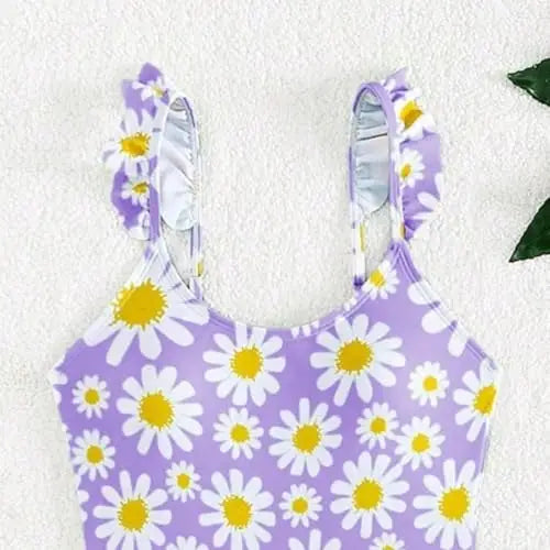 JiAmy Girls ONE Piece Swimsuit with Ruffle Skirt Summer Beach Bathing Suit Daisy Floral Girls Swimwear for 8-12 Years (120-160cm) 