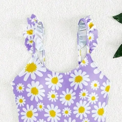 JiAmy Girls ONE Piece Swimsuit with Ruffle Skirt Summer Beach Bathing Suit Daisy Floral Girls Swimwear for 8-12 Years (120-160cm) 
