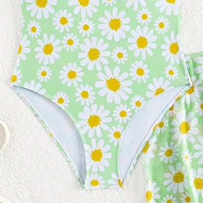 JiAmy Girls ONE Piece Swimsuit with Ruffle Skirt Summer Beach Bathing Suit Daisy Floral Girls Swimwear for 8-12 Years (120-160cm) 