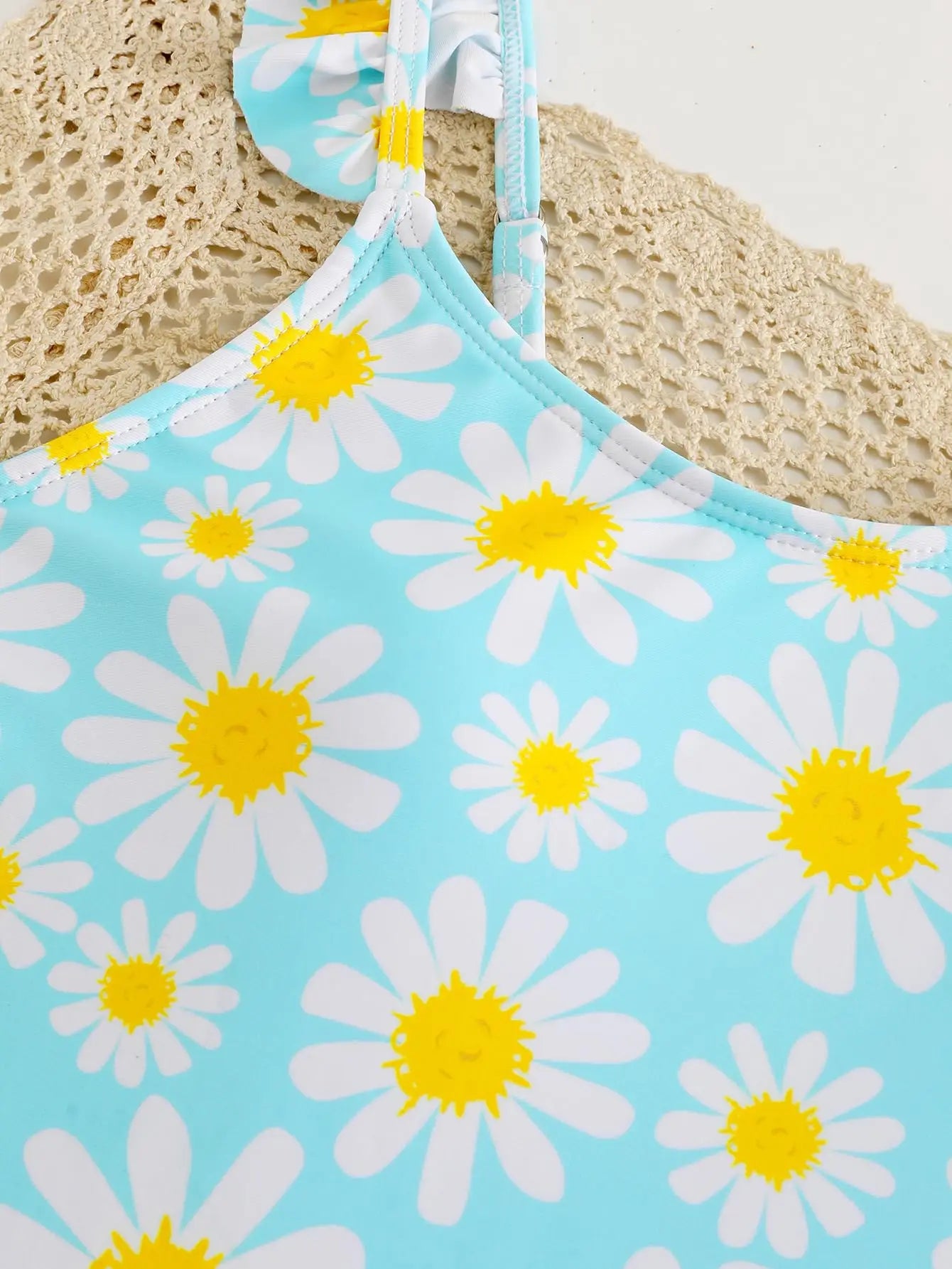 JiAmy Girls ONE Piece Swimsuit with Ruffle Skirt Summer Beach Bathing Suit Daisy Floral Girls Swimwear for 8-12 Years (120-160cm) 