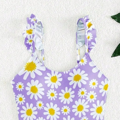 JiAmy Girls ONE Piece Swimsuit with Ruffle Skirt Summer Beach Bathing Suit Daisy Floral Girls Swimwear for 8-12 Years (120-160cm) 