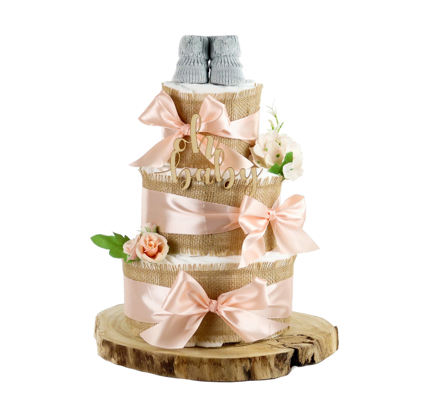 Große Windeltorte Alles Jute zur Geburt apricot