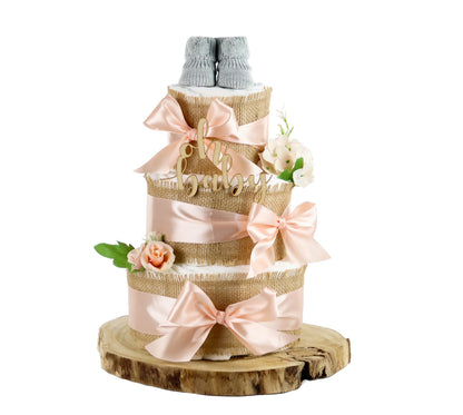 Große Windeltorte Alles Jute zur Geburt apricot