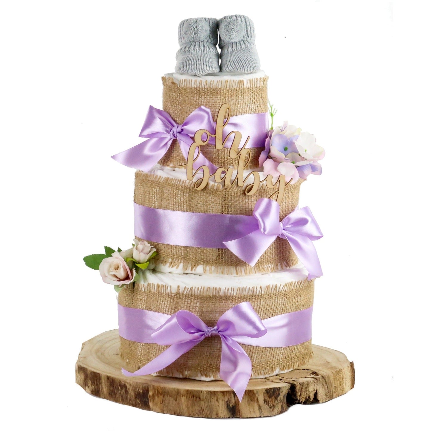 Große Windeltorte Alles Jute zur Geburt lilac