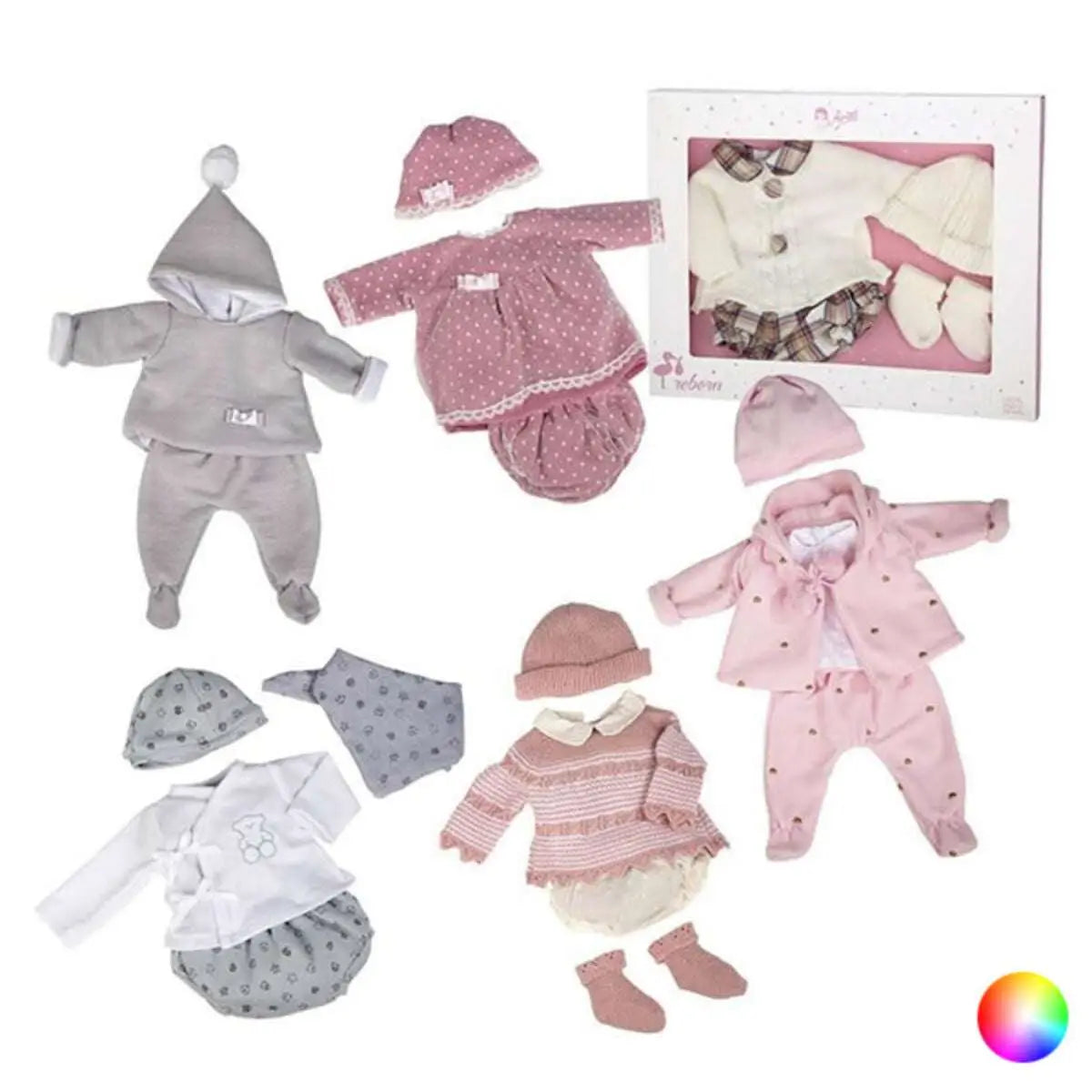 Rosa gepunktetes baby doll outfit mit spitzenbesatz und passender mütze für arias reborn puppe 45 cm