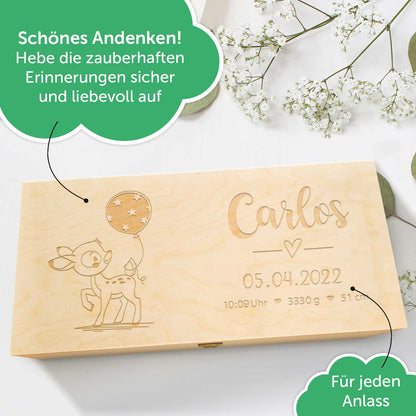 Erinnerungskiste mit verschiendenen Gravuren für das Baby