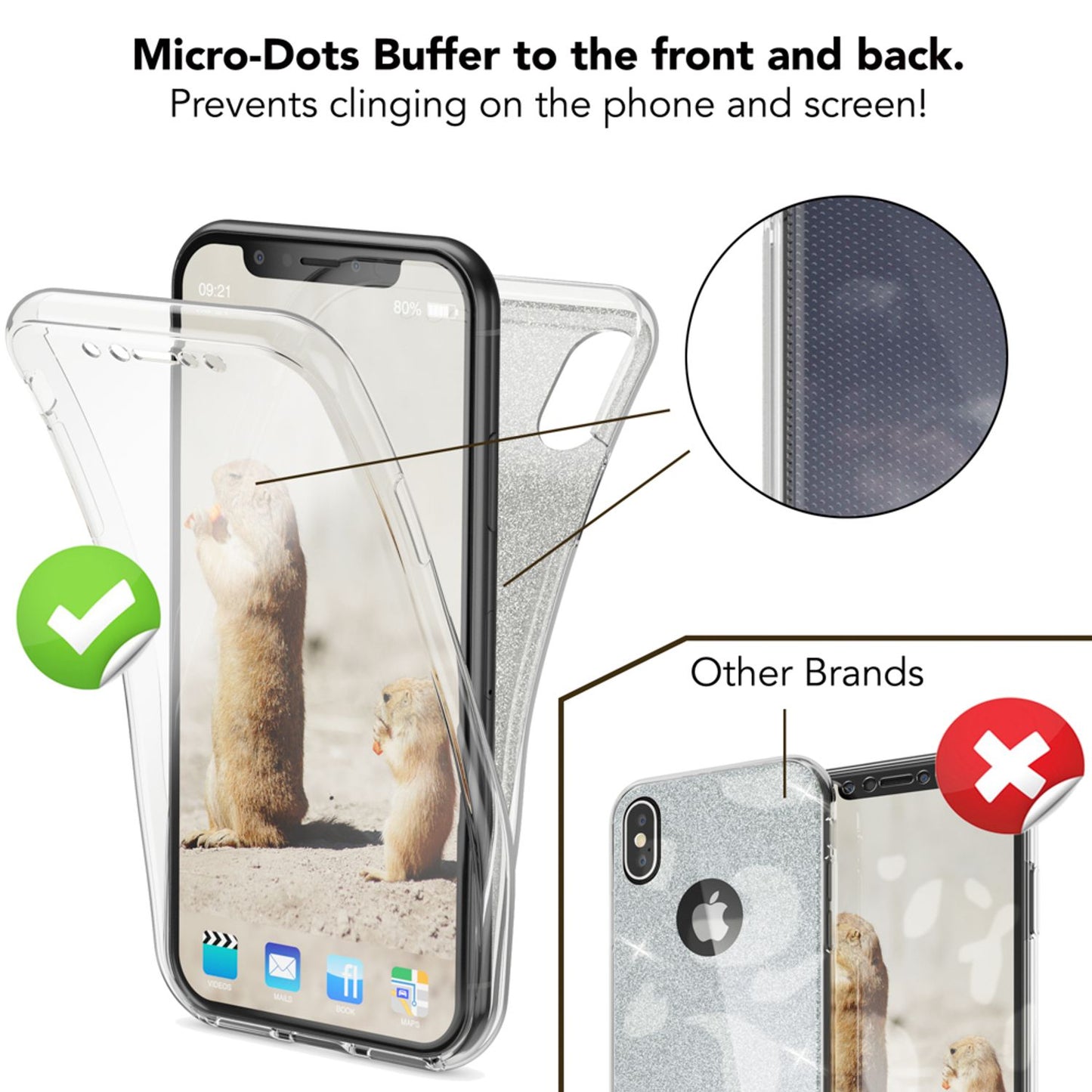 NALIA 360 Grad Hülle kompatibel mit iPhone XS X, Glitter Handyhülle Full Cover vorne & hinten Doppel-Schutz, Dünnes Ganzkörper Case Silikon, Transparenter Displayschutz & Rückseite